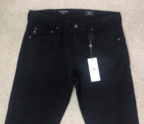 NUEVO CON ETIQUETAS AG Jeans The Stockton Ajustados Gamuza Elastizados Satén Pantalones 30 X 34 Súper Negros - Imagen 5 de 15