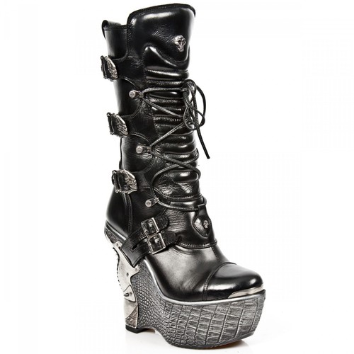 Wedge Heel Leather Ladies Up s4 Pz003 Black Lace Gothic Boots Rock New qYv6zx