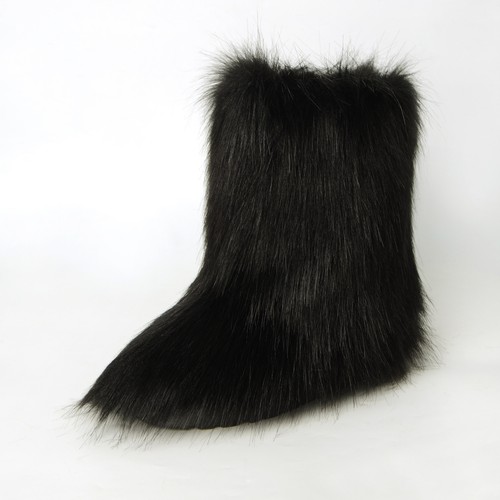 Damen Kunstfell Stiefel Flauschig Flauschig Fell Rund Spitze Winter Schnee Stiefel Warme Schuhe - Bild 6 von 14