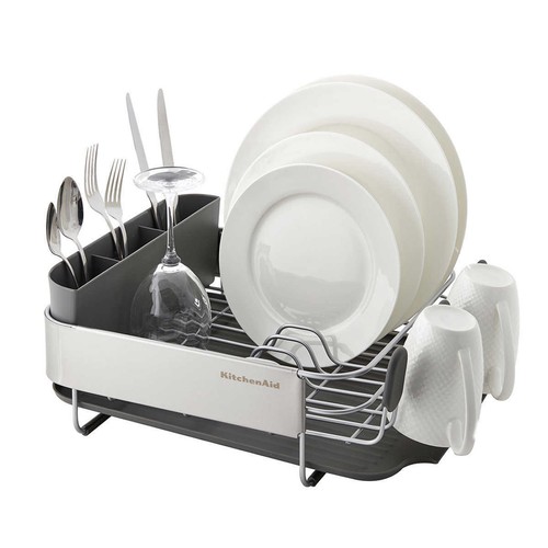 KitchenAid, estante drenaje compacto de secado de platos de acero inoxidable + tabla de drenaje - Imagen 8 de 8
