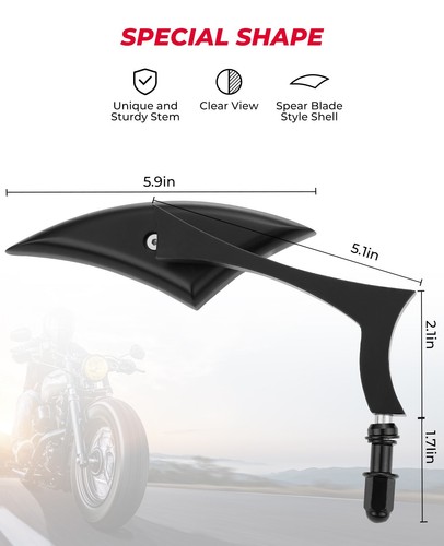 Pair Black Rear View Mirrors Spear Blade Mirror for Sportster/Softail/Road King - Picture 7 of 7