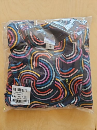 NWOT Hanna Andersson NAVY BLUE GEO RAINBOW LONG SLEEVE TEE SHIRT DRESS 140 10 - Picture 4 of 6
