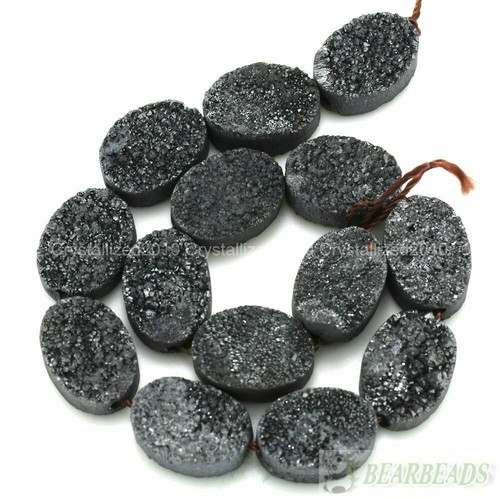 2Pcs Druzy Quartz Agate Flat Back Connector Cabochon Drilled Oval Beads 10x14mm - Picture 5 of 10