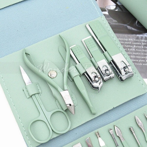 Pedicure Care Tool 16PCS Manicure Set Nail Clippers Tool Green Stainless Steel - Picture 4 of 16