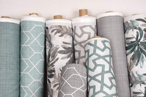 Gardinenstoff Dekostoff Jacquard Digitaldruck Linien beige blau 1,4m Breite - Bild 9 von 10