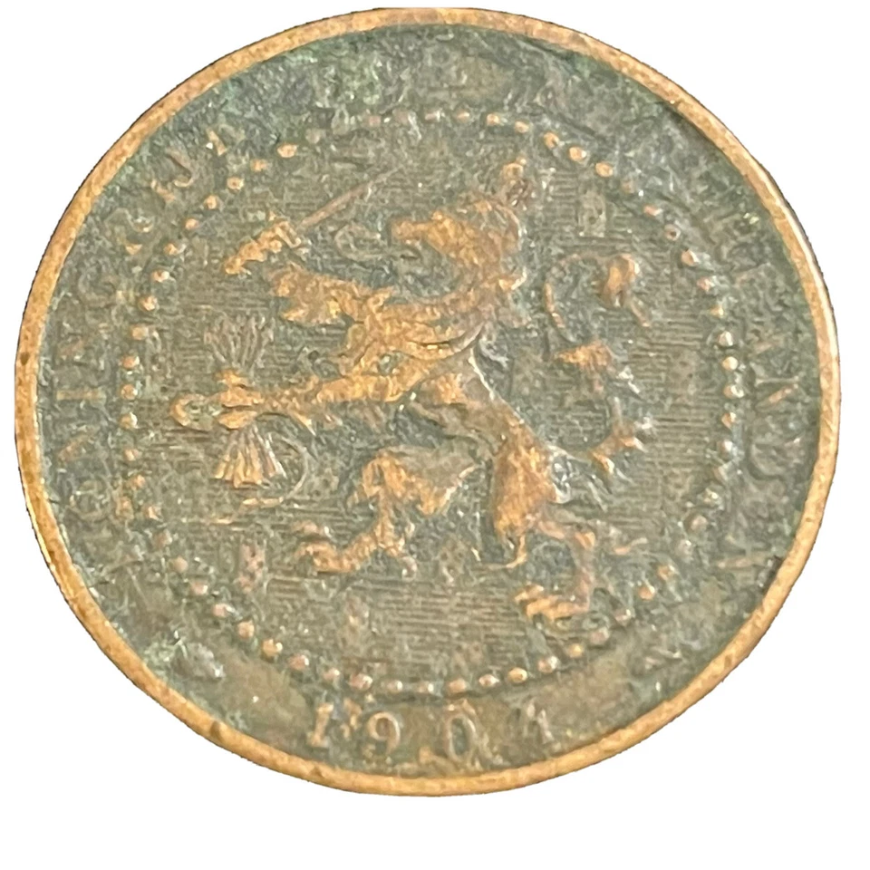 Netherlands 1 Cent 1904 Coin Willem III Wilhelmina Lion Bronze 19mm Km# 107.1 - Image 3 of 4