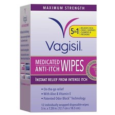 Vagisil Anti-Itch Medicated Feminine Intimate Wipes for Women, Maximum Strength,