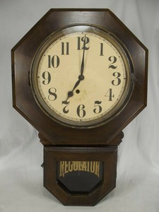Antique-INGRAHAM-School-House-Regulator-Wall-Clock-OLD-wind-LARGE-FACE-Bristol