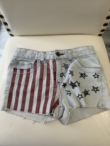 Target Girls Cut Off Jean Shorts Size S American Flag Stars Stripes EUC