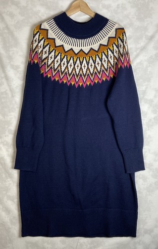 Old Navy Sweater Dress Women Size L Fair Isle Mock Neck Nordic Knit Navy