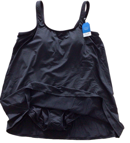 New Lands' End Plus Size Large Scoop Neck Mini Swim Dress Swimsuit Black 2X - Picture 4 of 7