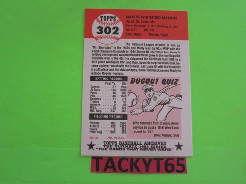 1991 TOPPS 1953 ARCHIVES REPRINT SINGLE CARD(S) #S 251-337 - Picture 72 of 112