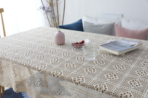 Vintage Handmade Crochet Cotton Tablecloth Square Rectangle Lace Table Cover - Picture 107 of 115