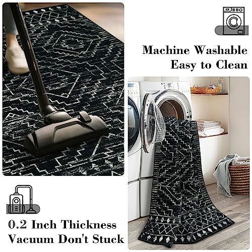 Moroccan Runner Rugs for Hallway 2'6"x8',Washable Boho Kitchen 2'6" x 8' Black - Imagen 3 de 6