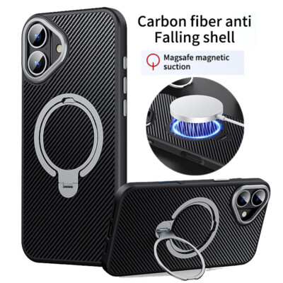 Magsafe Case Für iPhone 16 Pro Max 15 14 13 12 Magnetic Stand Carbon Fiber Hülle