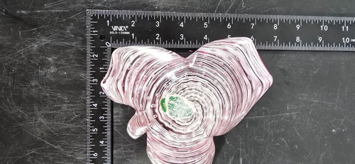 6.75" Murano Studio Art Glass Ridged Wavy Edge Bowl Pink/White Stripe w/ Bubbles - Picture 8 of 9