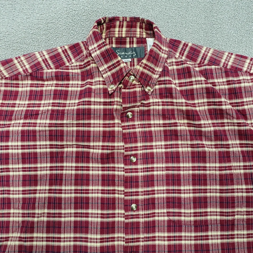 Scandia Woods Button-Up Shirt Men Large Red Beige Plaid Cotton Long-Sleeve - Image 2 of 4