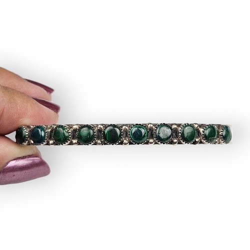 Bracciale Navajo Occhi di Serpente Malachite Argento Sterling 925 Nativi Americani AP - Foto 9 di 12