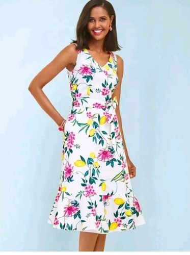 RSVP by TALBOTS White,Yellow Lively Lemon,Floral Fit & Flare Midi Dress Siz 14WP