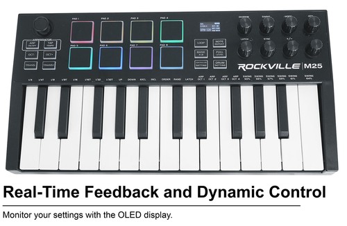 Rockville M25 BLACK 25 Key USB Wireless MIDI Keyboard Controller w/Bluetooth+Bag - Picture 9 of 12
