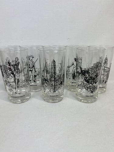 NOS Massachusetts Bicentennial 8 Historical tumblers Glasses Paul Revere - Picture 1 of 15