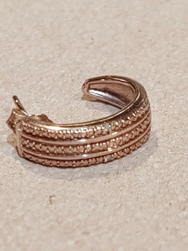 Beautiful Rose Gold Over 925 Sterling Silver Diamond J-Hoop Earrings - Picture 3 of 5