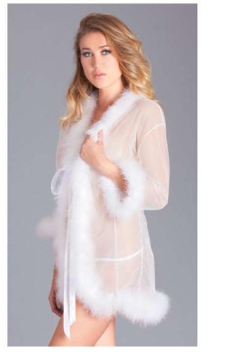 Women Bathrobe Mesh Fur Sleepwear Robe Sexy Lingerie G-String Babydoll Gown B - Picture 6 of 6