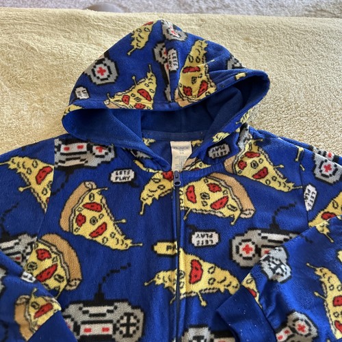 Childrens Place Boys Blue Yellow Pizza Video Games Hooded Fleece Pajamas 5-6 - Picture 2 of 8