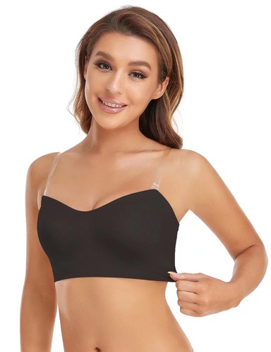 Strapless Wireless Tube Top Bralette Non-Slip Silicone Padded Black XL - Picture 4 of 6