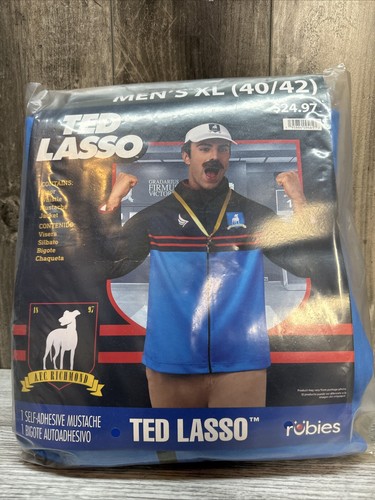 Ted Lasso Costume XL AFC Richmond Football Soccer Jacket Visor Whistle Moustache - Picture 2 of 4