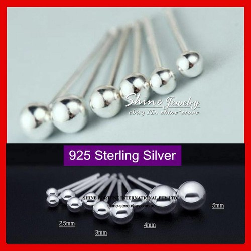 925 Sterling Solid Silver Small Plain Ball Bead Earrings Piercing Girl Lady Stud - Picture 10 of 59