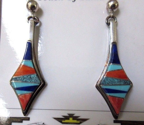 Touch of Santa Fe Zuni Multi-Stone & Sterling Post Earrings marked TSF - JE0061