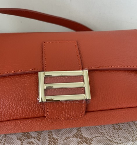 NUEVO CON ETIQUETAS Divina Firenze Italia Cuero Guijarros Bolso Hecho a Mano Naranja Italiana - Imagen 5 de 7