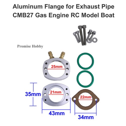 Testata e flangia regolabili 22 mm per tubo di scarico CMB27 motore a gas modello RC barca - Foto 12 di 12