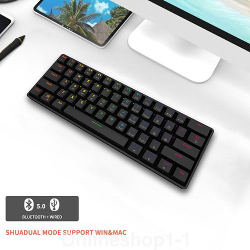 Bluetooth Wireless Keyboard RGB Mechanical 61 Keypad for Mac Ios Android Windows - Picture 3 of 16