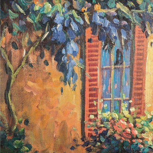 EICHE Vintage Original Ölgemälde von Haus- und Hortensieblumen - M. Bryce '95 - Bild 5 von 10