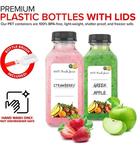 12 oz Reusable Juice Bottles with Caps - BPA-Free, Tamper-Proof Containers - Picture 3 of 7