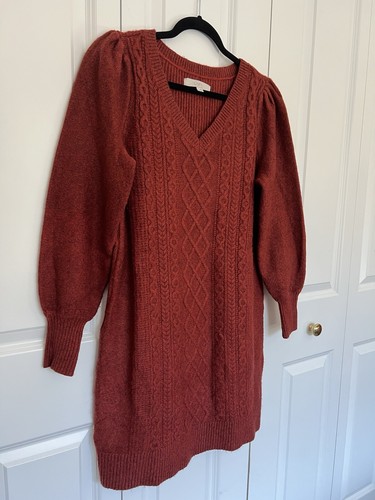 Loft Cable Knit Ladies Sweater Dress Rust Burnt Orange Soft - Women's Size Small - Picture 4 of 13