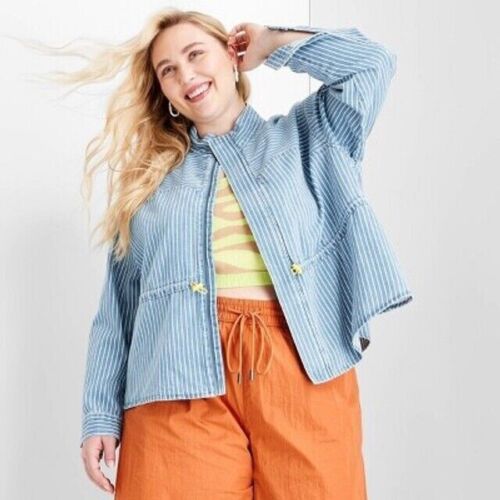 Future Collective X Gabriella Karefa-Johnson Womens Peplum Denim Jacket Medium - Picture 2 of 8
