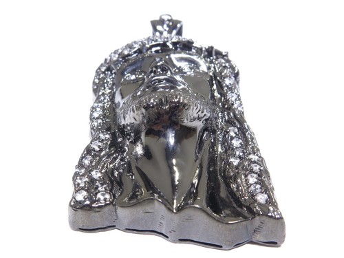 Colgante Big Jesus de Plata Esterlina .925 Negro Rodio Corte Redondo Blanco Circonio - Imagen 4 de 11