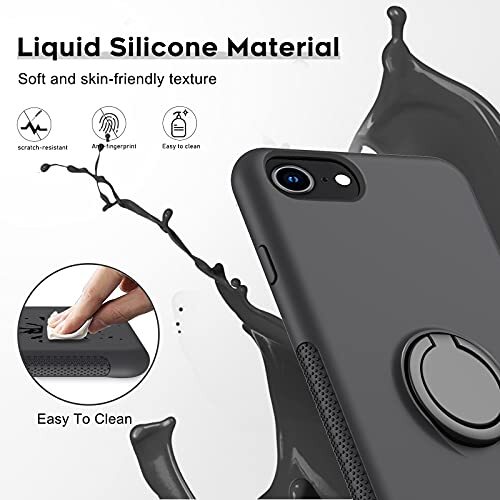 for iPhone 6/6s/7/8 Case with Stand, 2 Glass Screen Protectors, Black - Picture 3 of 8