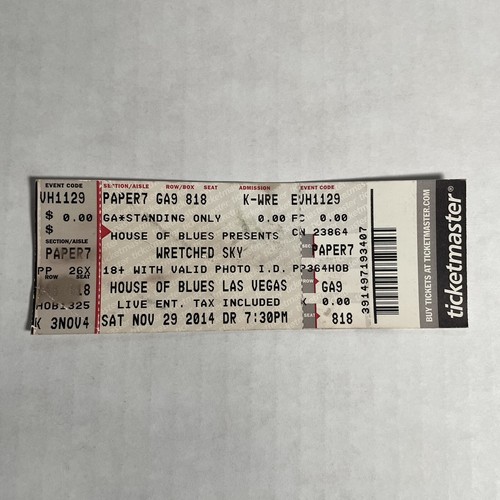 Wretched Sky November 29, 2014 House Of Blues Ticket Las Vegas Nevada