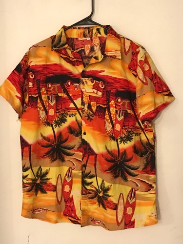 XL Herren VINTAGE ALOHA Gold+Rot UPSIDE DOWN Surfer Hawaii Hemd NIE GETRAGEN
