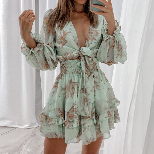 Print Lacing Shoulder Strap High Split Dress Sleeveless Bodycon Tank Long Dress