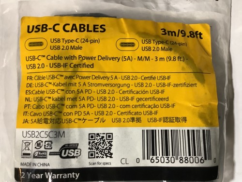 USB-C Type C Male to Male 24 Pin Computer Cable 3M 10ft 9.8ft NEW StarTech USB 2 - Picture 2 of 2