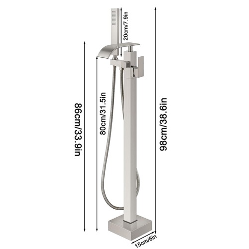 Freestanding Bathtub Bathroom Faucet Floor Mount Tub Filler Mixer System New - Picture 6 of 9
