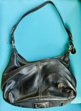 The Sak Black Leather Shoulder Hobo Bag Adjustable Strap Stitch Detail