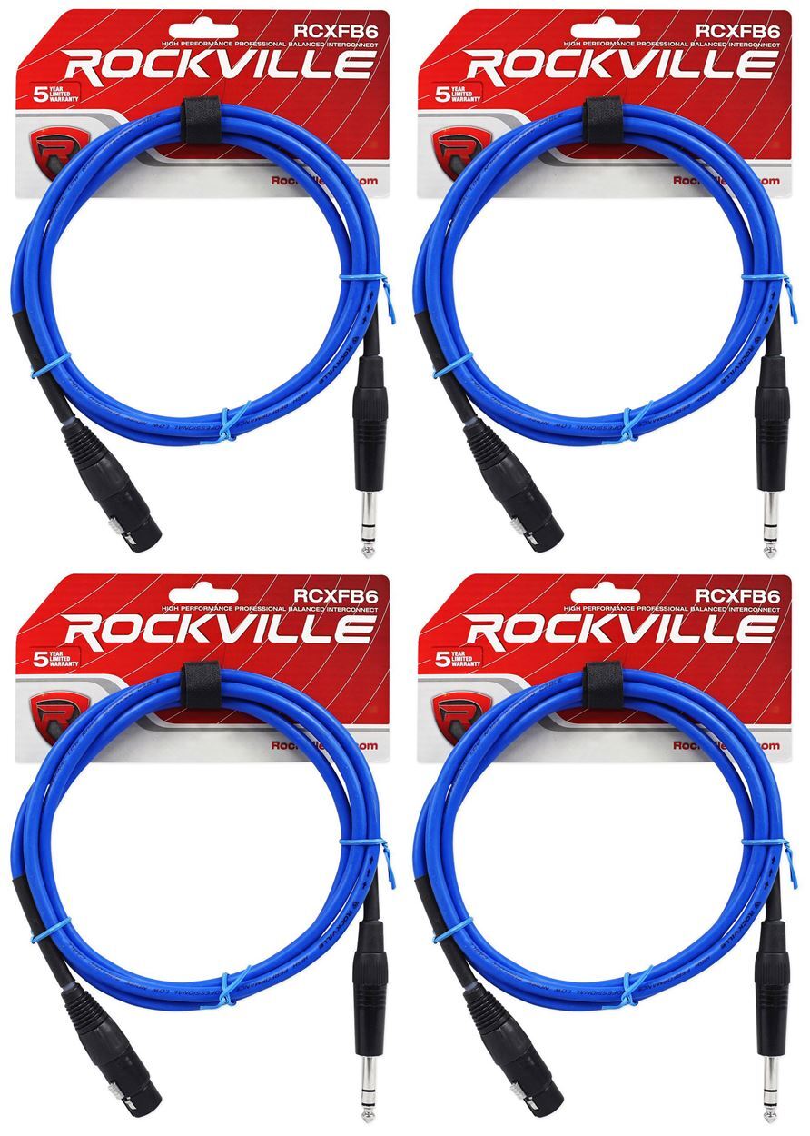 4 Балансных кабеля Rockville RCXFB6Bl Blue с 6 гнездами от REAN XLR до 1/4 TRS OFC