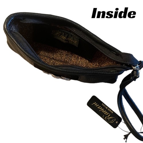 Raviani Black Color Leather  Clutch W/Full Crystal Fleur De Lis Ornament - Picture 5 of 5