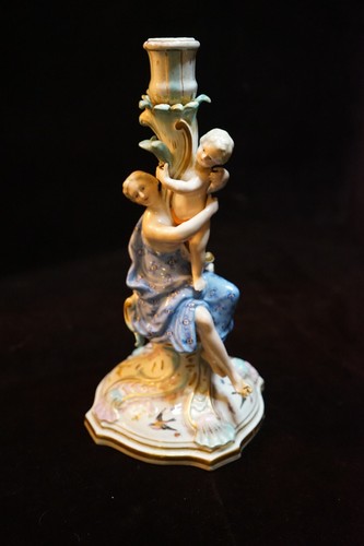 19th Century Meissen Germany Mother Child handpainted porcelain candlestick - Picture 3 of 5